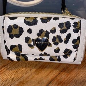 Betsey Johnson White and Black Leopard Print Crossbody Bag